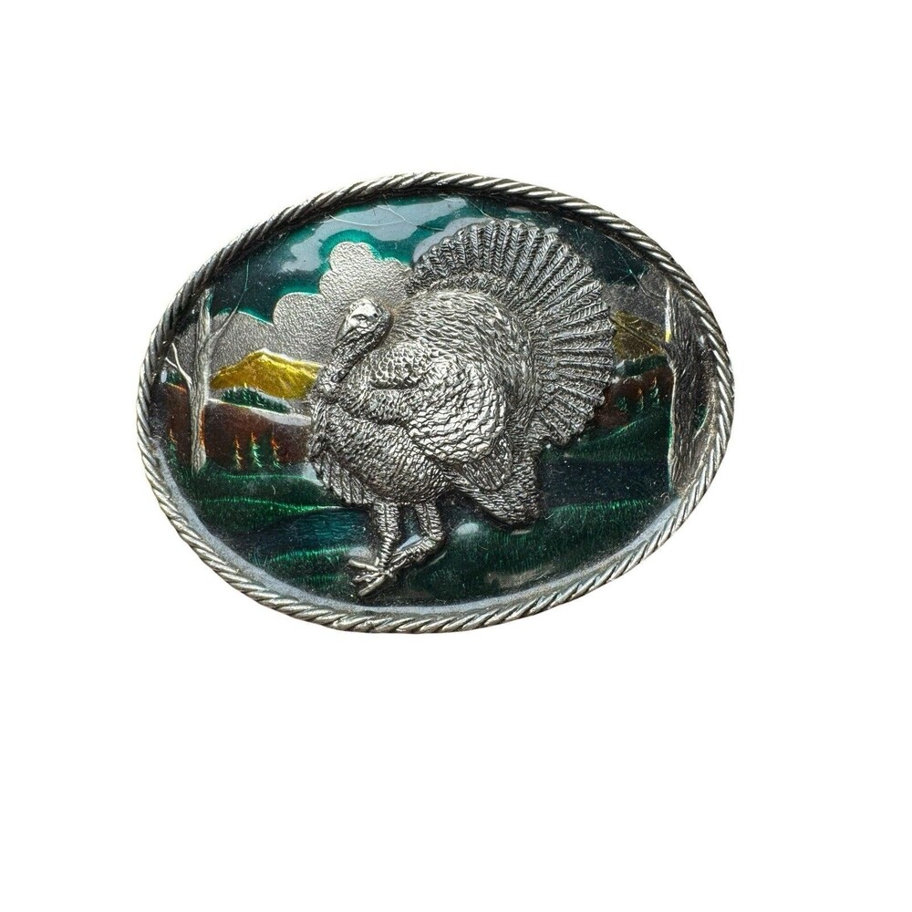 1980 Great American Turkey Belt Buckle USA Hunter Colored Enamel Hunting Gift